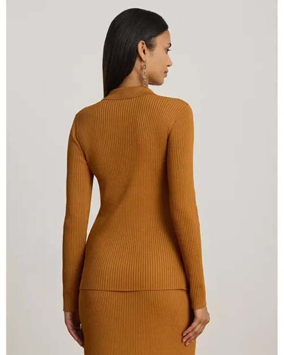 Lauren Ralph Lauren Rib-Knit Long-Sleeve Polo Cardigan size M - Picture 3 of 5